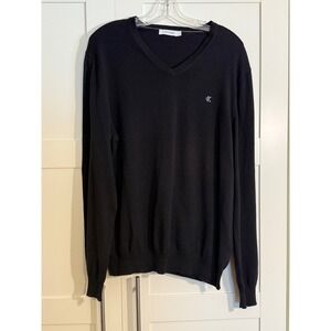 Calvin Klein Mens Black V Neck Long Sleeve‎ Sweater Size L 100% Cotton